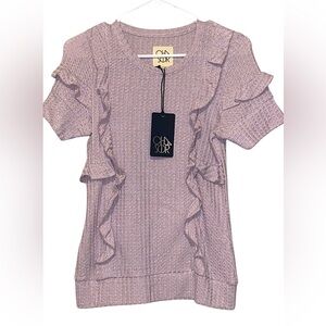 Chaser brand rose/lavender waffle knit soft ruffle top NWT sold at REVOLVE